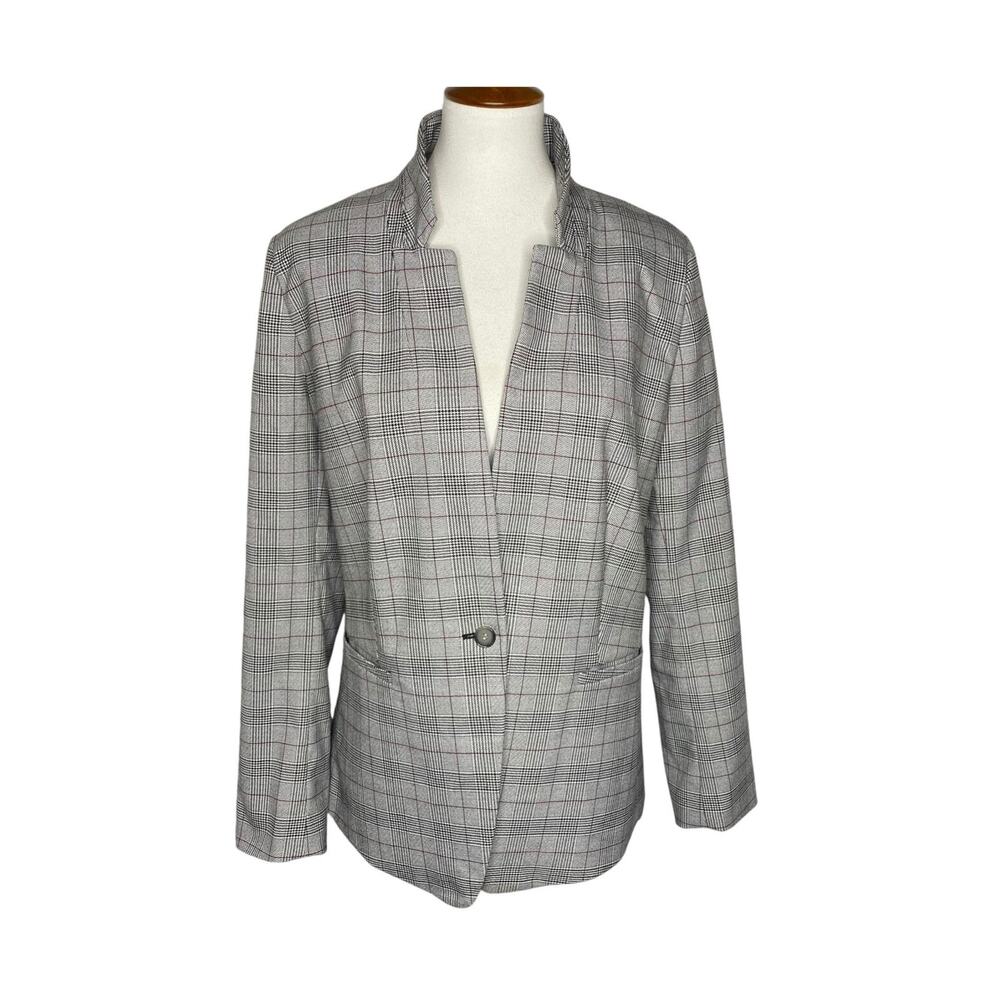 LOFT Outlet Plaid Blazer Jacket Gray One Button Lined Size 12 Dark Academia